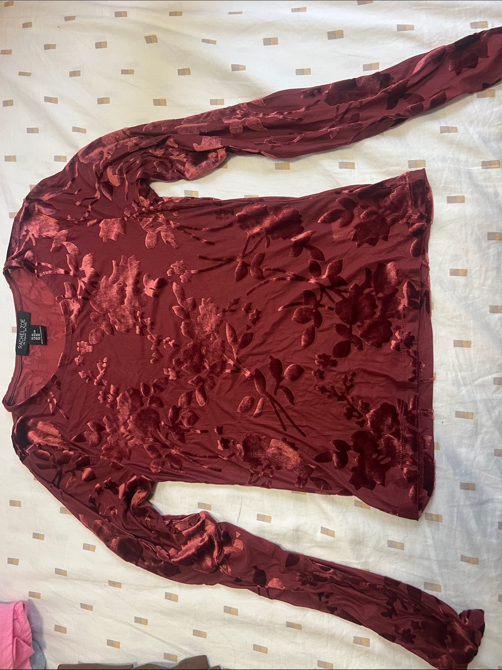 Rachel Zoe Burgundy Floral Burnout Long-Sleeve Top